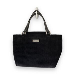 Kate Spade Corduroy Snap Closure MIni Tote Satchel Plaid Lining Preppy Black​​​